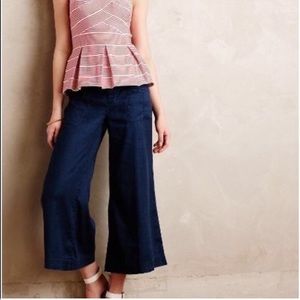 Anthropologie Level 99 Cropped Linen Wide Leg Pant